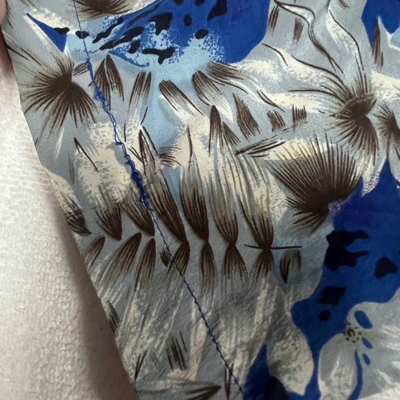 FU DA 100% Silk Size PL Button Up‎ Short Sleeve Blouse Top Blue Hawaiian Floral - Picture 8 of 14